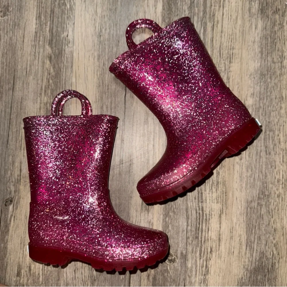 Glittery Pink Kids Rain Boots